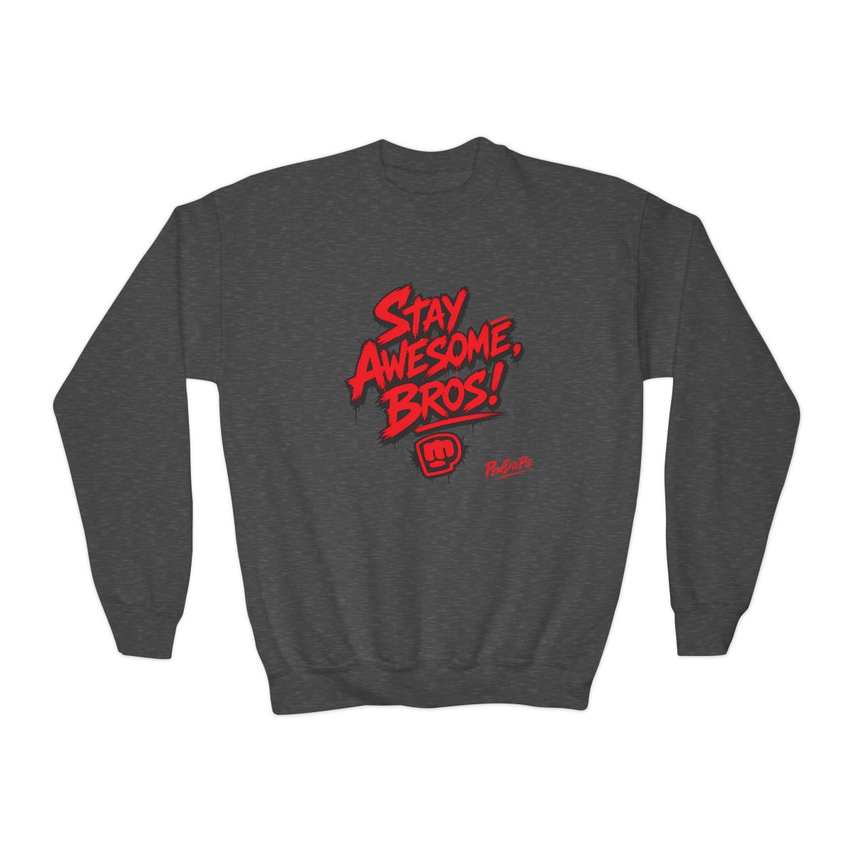 PewDiePie "Stay Awesome, Bros!" Kids Crewneck - alternate angle 2, merchandise